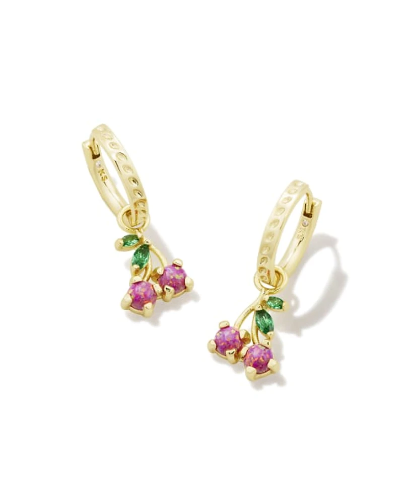 Cherry Gold Huggie Earrings in Berry Lab Grown Opal