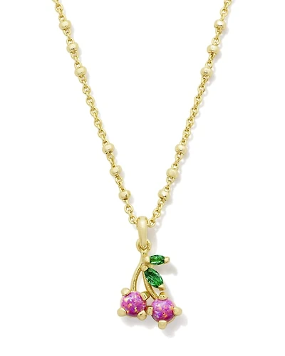 Cherry Gold Short Pendant Necklace Berry Lab Grown Opal