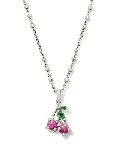 Cherry Silver Short Pendant Necklace Berry Lab Grown Opal