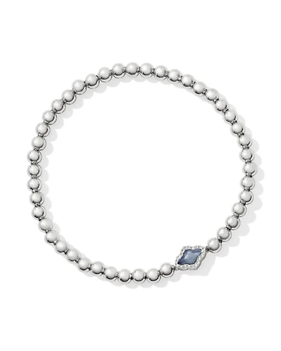 Abbie Silver Beaded Stretch Bracelet Light Blue Mother-of-Pearl