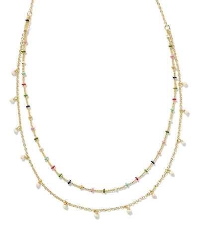 Eve Gold Multi Strand Necklace in White Mix