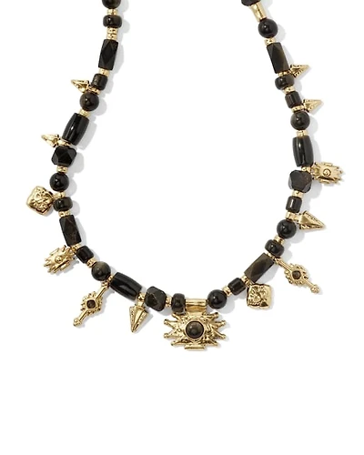 Shera Vintage Gold Beaded Charm Necklace Golden Obsidian