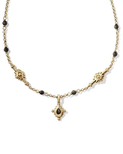 Shera Vintage Gold Short Pendant Necklace Golden Obsidian