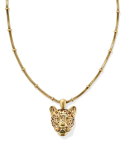Maura Vintage Gold Jaguar Short Pendant Necklace Sage Serpentine