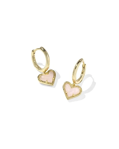 Ari Heart Gold Huggie Earrings Rose Quartz