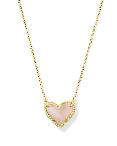 Ari Heart Gold Pendant Necklace Rose Quartz