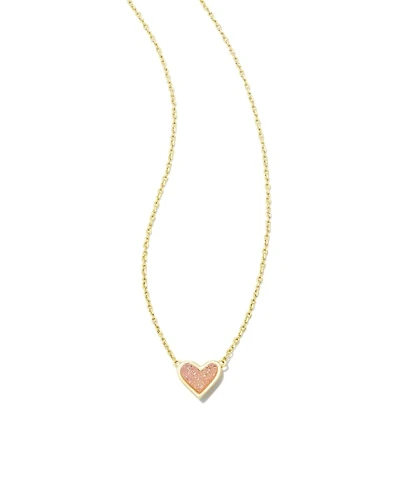 Framed Ari Heart Gold Short Pendant Necklace Iridescent Drusy