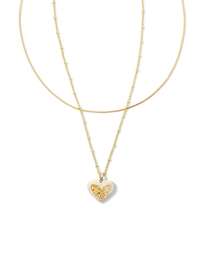 Penny Gold Heart Multi Strand Necklace Green Mix
