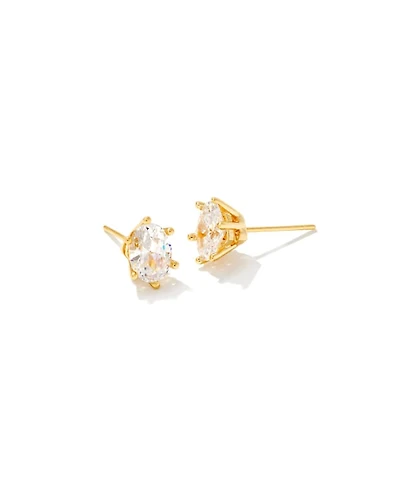 Cailin Gold Crystal Stud Earrings White CZ