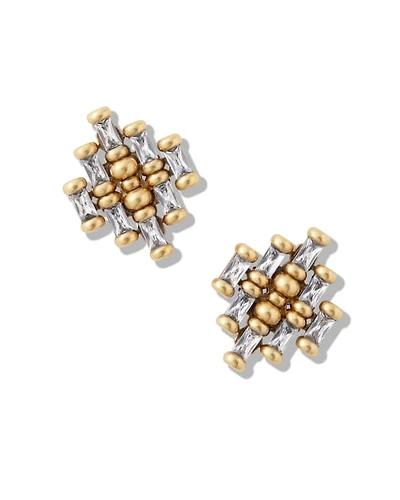 Ember Vintage Gold Crystal Stud Earrings White