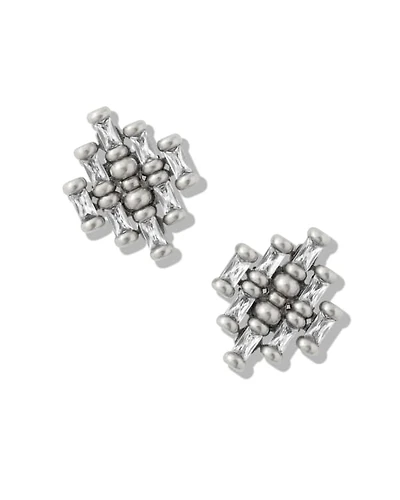 Ember Vintage Silver Crystal Stud Earrings White