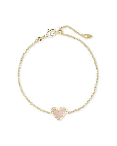 Ari Heart Gold Chain Bracelet Rose Quartz