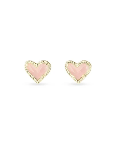 Ari Heart Gold Stud Earrings Rose Quartz