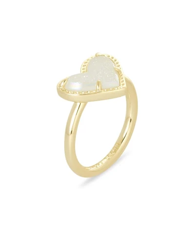 Ari Heart Gold Band Ring Iridescent Drusy