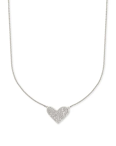 Large Heart 14k White Gold Pendant Necklace in White Diamond
