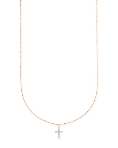 Cross 14k Rose Gold Pendant Necklace in White Diamond