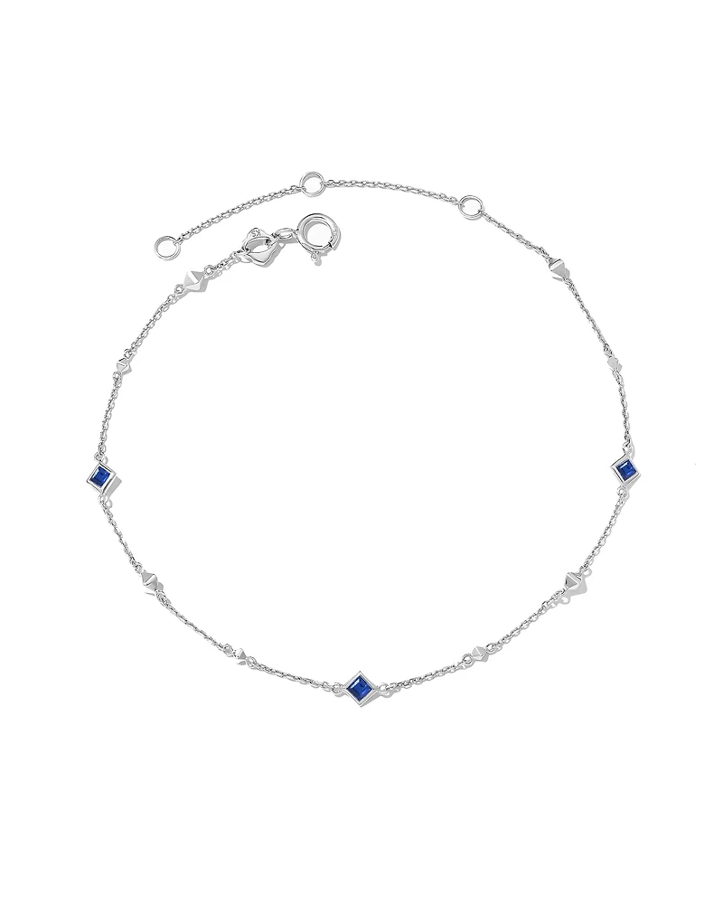 Michelle 14k White Gold Delicate Chain Bracelet in Blue Sapphire