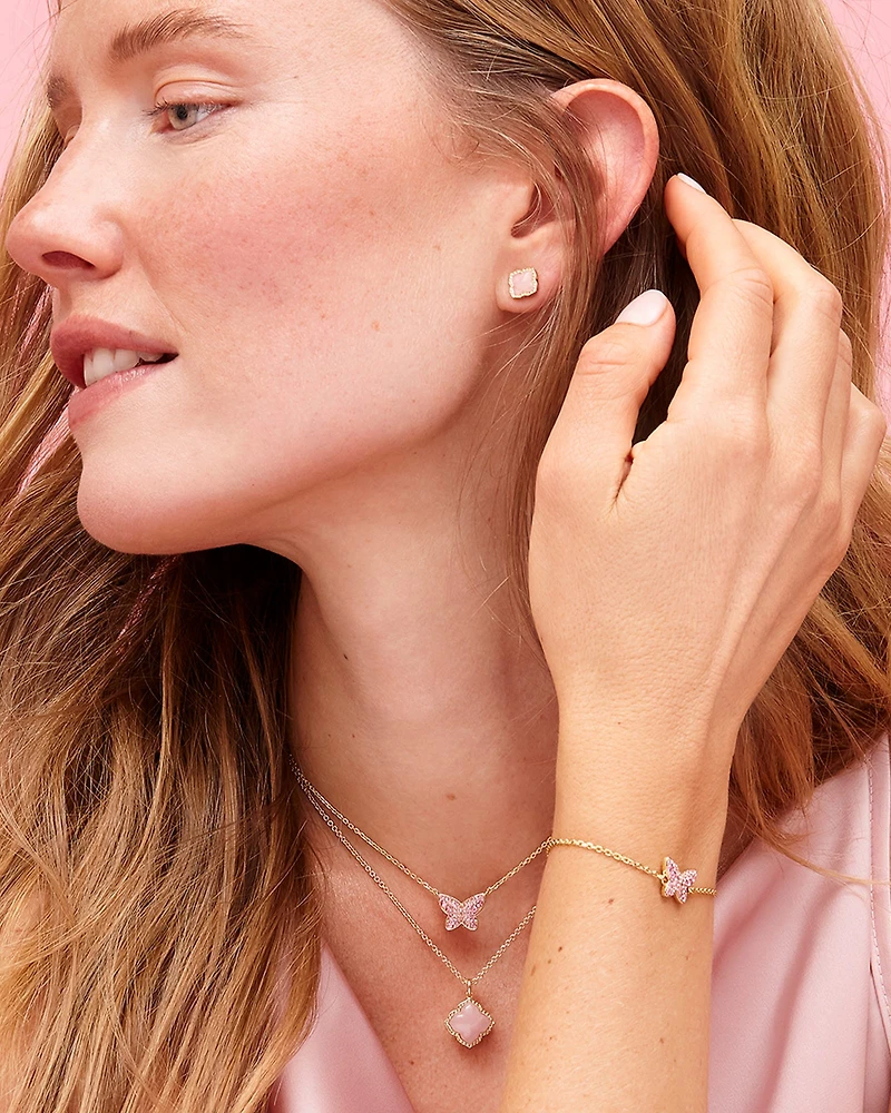 Mallory Gold Pendant Necklace in Rose Quartz