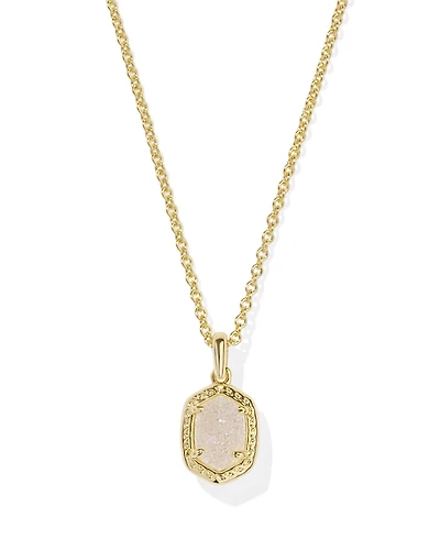 Daphne Gold Framed Short Pendant Necklace in Iridescent Drusy