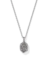 Daphne Silver Framed Short Pendant Necklace in Platinum Drusy