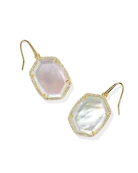 Daphne Gold Pave Frame Drop Earrings in Iridescent Ivory Illusion