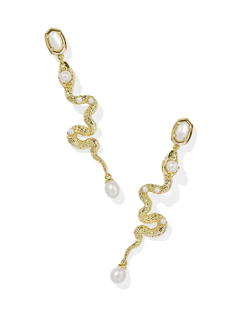 Lyle Silver Snake Linear Earrings Ivory Mother-of-Pearl
