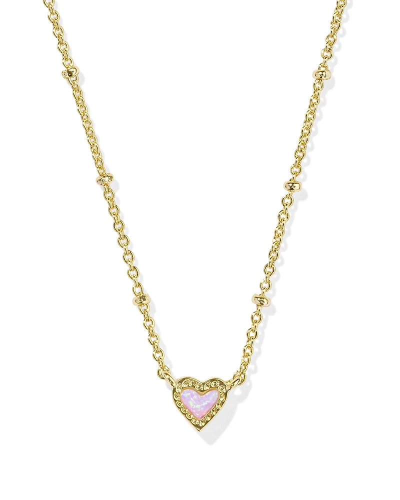 Mini Ari Heart Gold Satellite Short Pendant Necklace in Red Lab Grown Opal