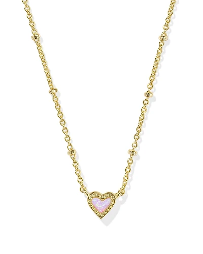 Mini Ari Heart Gold Satellite Short Pendant Necklace in Red Lab Grown Opal
