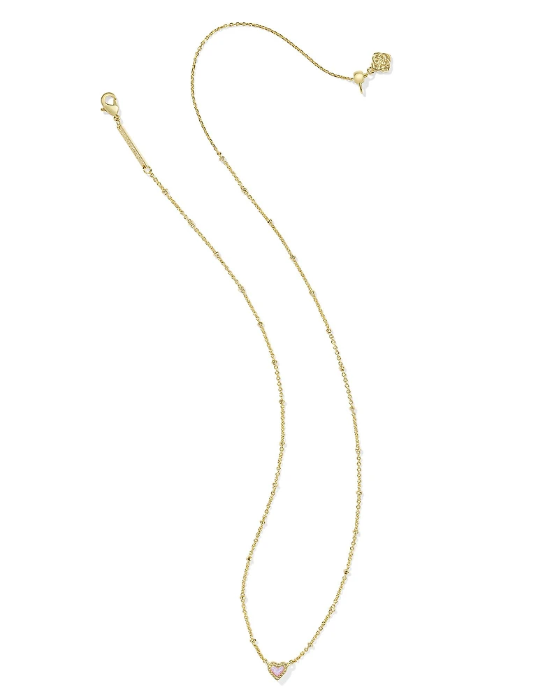 Mini Ari Heart Gold Satellite Short Pendant Necklace in Red Lab Grown Opal