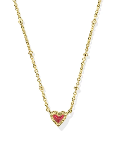 Mini Ari Heart Gold Satellite Short Pendant Necklace in Red Lab Grown Opal