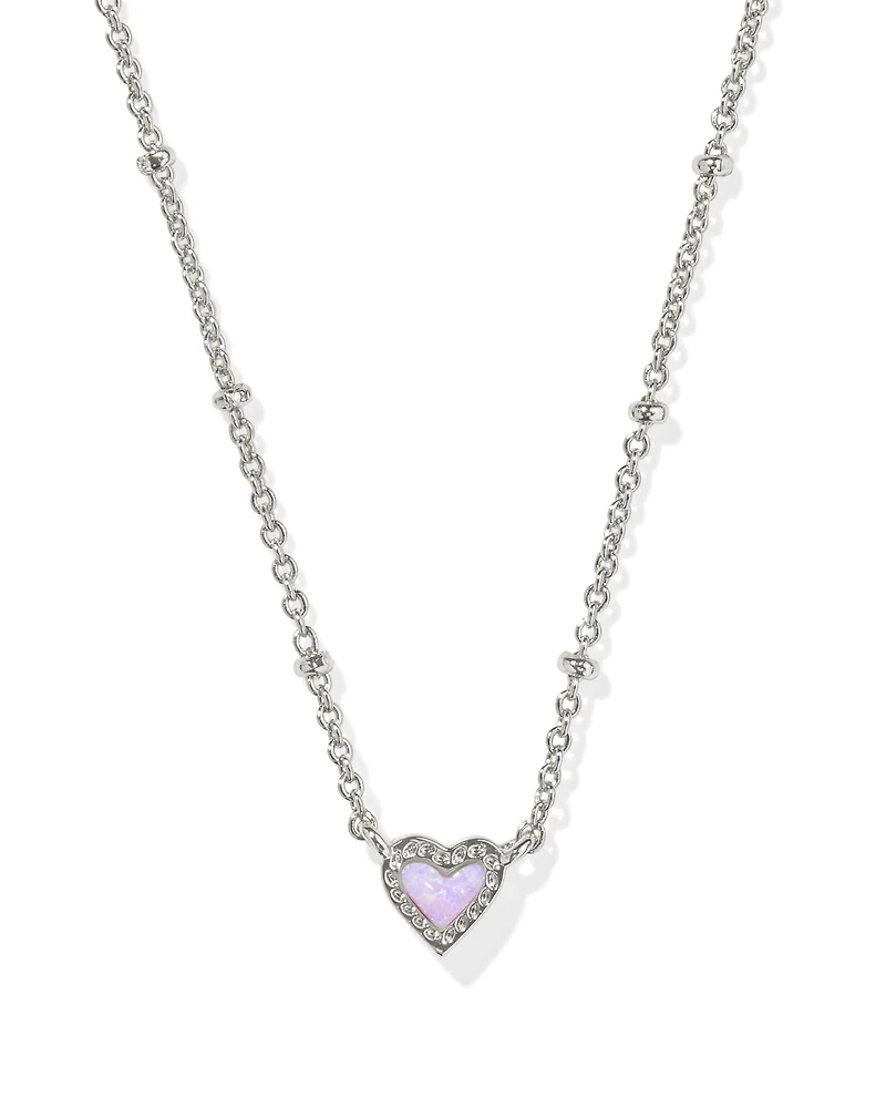 Mini Ari Heart Silver Satellite Short Pendant Necklace in Ivory Mother-of-Pearl