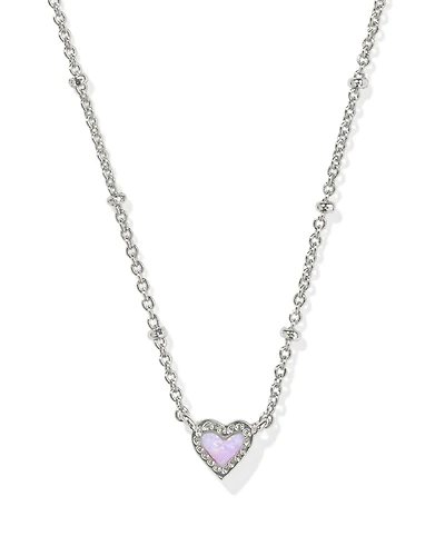 Mini Ari Heart Silver Satellite Short Pendant Necklace in Bubblegum Pink Lab Grown Opal