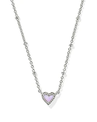 Mini Ari Heart Silver Satellite Short Pendant Necklace in Ivory Mother-of-Pearl