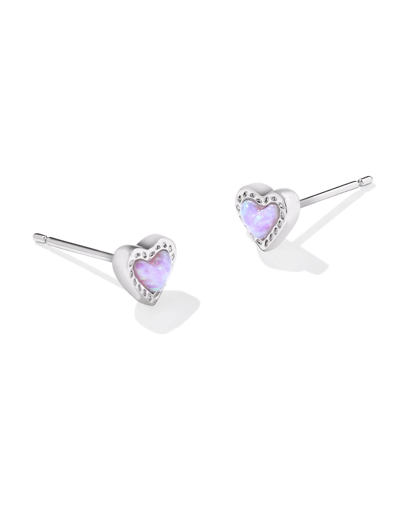 Mini Ari Heart Silver Stud Earrings in Bubblegum Pink Lab Grown Opal