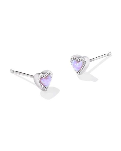 Mini Ari Heart Silver Stud Earrings in Bubblegum Pink Lab Grown Opal