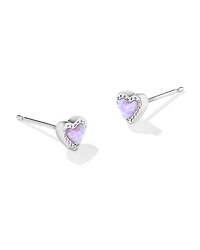 Mini Ari Heart Silver Stud Earrings in Bubblegum Pink Lab Grown Opal
