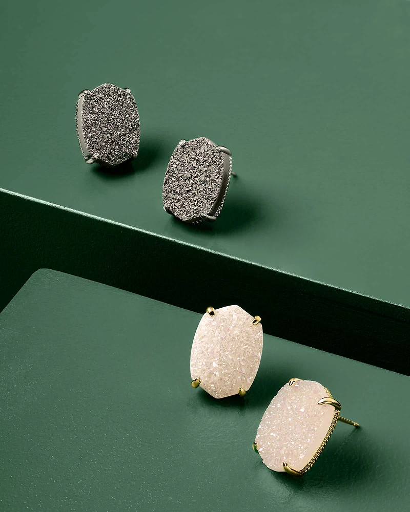 Daphne Silver Large Stud Earrings in Platinum Drusy