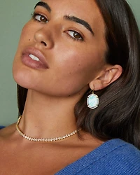 Daphne Gold Pave Frame Drop Earrings in Iridescent Ivory Illusion