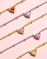 Mini Ari Heart Gold Satellite Short Pendant Necklace in Red Lab Grown Opal