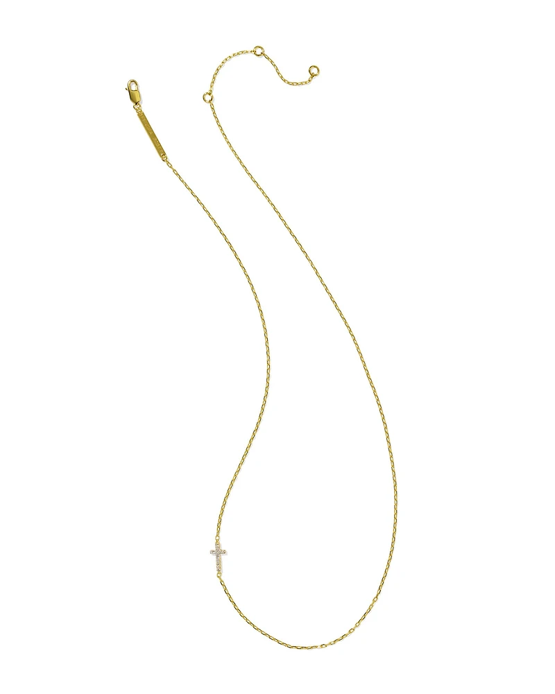 Cross Sterling Silver Inline Pave Necklace White Topaz