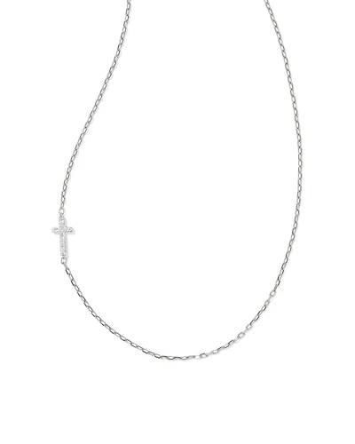 Cross Sterling Silver Inline Pave Necklace White Topaz