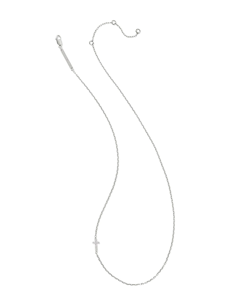 Cross Sterling Silver Inline Pave Necklace White Topaz