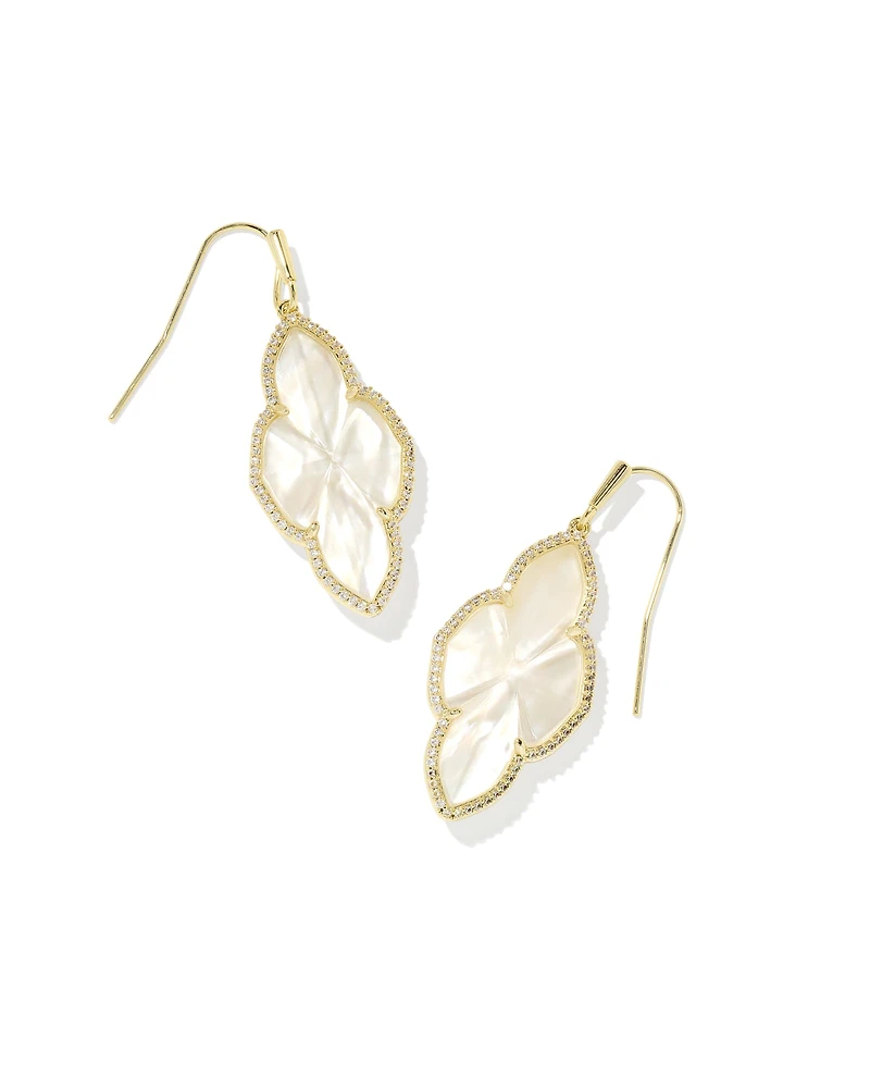Abbie Gold Pave Frame Drop Earrings in Ivory Mother-of-Pearl