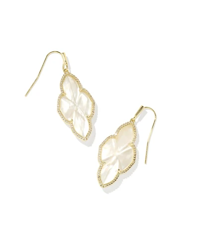 Abbie Gold Pave Frame Drop Earrings in Ivory Mother-of-Pearl