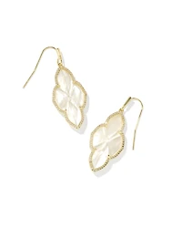 Abbie Gold Pave Frame Drop Earrings in Ivory Mother-of-Pearl