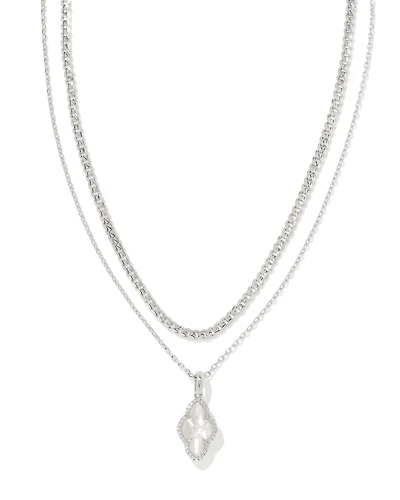 Abbie Silver Pave Frame Multi Strand Necklace in Ivory Mother-of-Pearl
