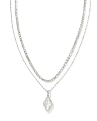Abbie Silver Pave Frame Multi Strand Necklace in Ivory Mother-of-Pearl