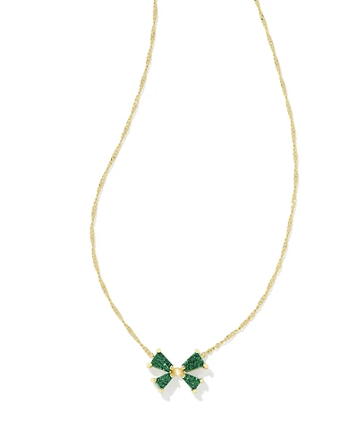 Blair Gold Bow Small Short Pendant Necklace in Emerald Drusy
