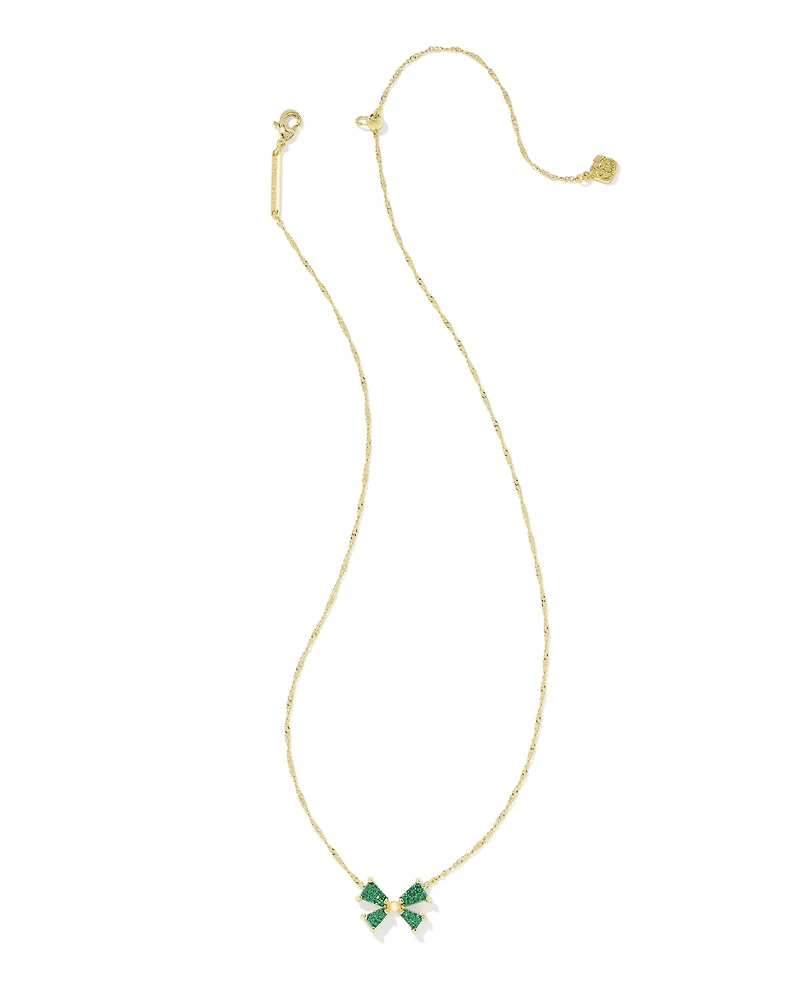 Blair Gold Bow Small Short Pendant Necklace in Emerald Drusy