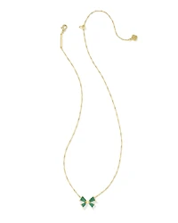 Blair Gold Bow Small Short Pendant Necklace in Emerald Drusy
